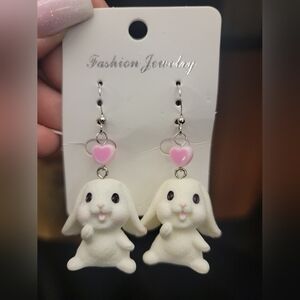Cute Bunny Earrings with Pink Heart